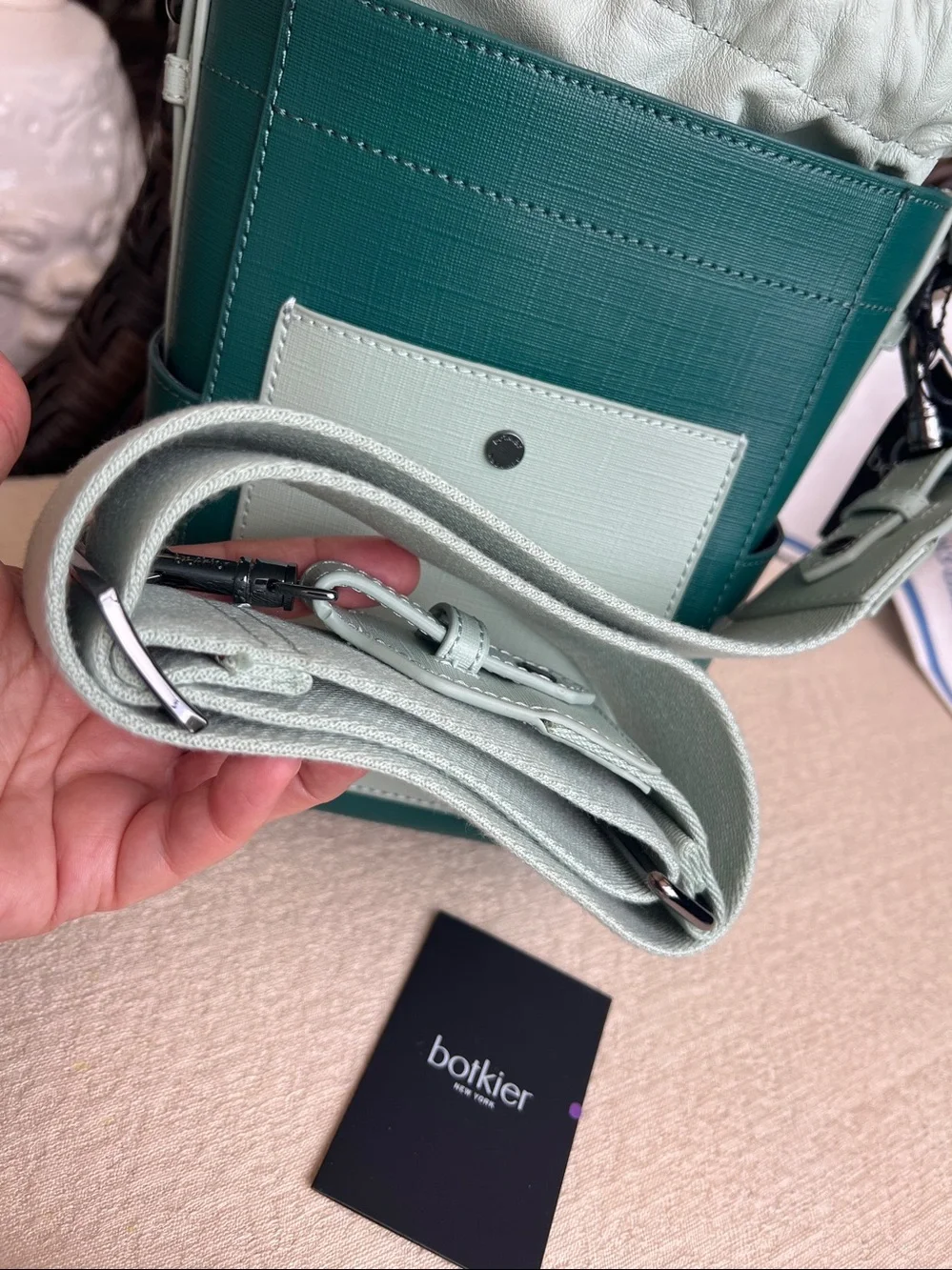 BOTKIER Park Slope Mini Wide strap leather bag Emerald combo green NWT